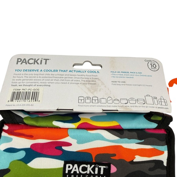 Packit Freezable Lunch Bag Colorful Camo Foldable Insulated School Work Hiking - Picture 5 of 10